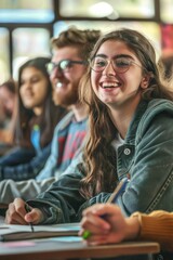 Canvas Print - A group of young people gathered around a table sharing food and conversation