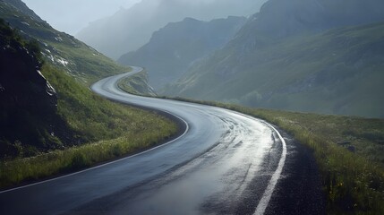 Wall Mural - Long winding road disappearing into the far distanc image