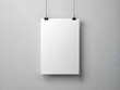 © GStock - Blank white poster hanging up with clips mockup. AI Generative