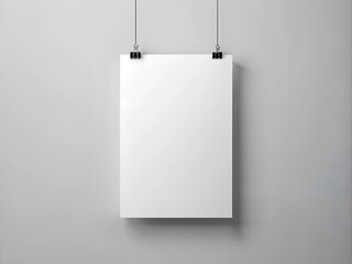blank white poster hanging up with clips mockup. ai generative