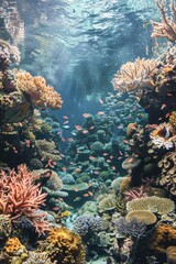 Canvas Print - A colorful coral reef teeming with various species of fish, great for underwater scenes or ocean-inspired designs