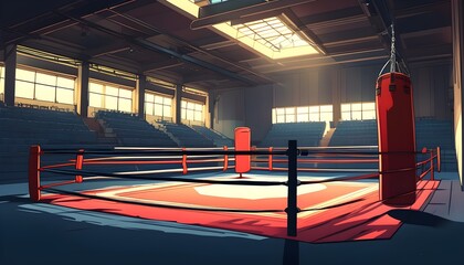 Sticker - dynamic anime-style boxing arena with vibrant characters and intense action