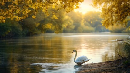 Sticker - Serene Swan by the River