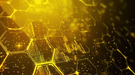 Wall Mural - glowing hexagonal network background with digital elements