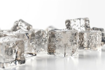 Poster - Frozen ice cubes arranged on a table