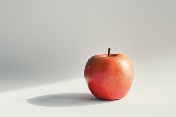 Sticker - A single red apple sits atop a clean and simple white surface, perfect for use in food or product photography