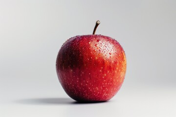 A juicy red apple with water droplets on its skin