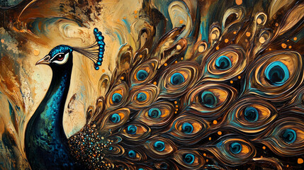 The peacock's feathers shimmer in beautiful shades of brown, with hints of rainbow colors. These colors and patterns make them perfect for art and nature themes.