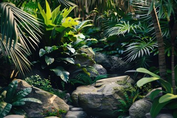 Poster - A serene and natural scene of a stream running through a lush green forest, perfect for use in environmental or nature-themed projects