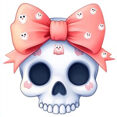 Wall Mural - Cute Cartoon Skull With Pink Bow And Owls