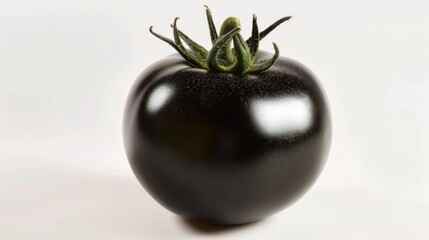 Wall Mural - High-quality image of a single black tomato isolated on a clean white surface, ideal for use in food photography or as a background element