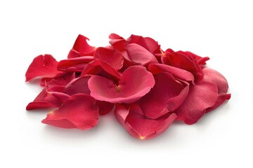 Sticker - A pile of red rose petals on a white surface, suitable for romantic or floral themed designs