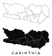 Poster - Carinthia map of regions districts vector black on white and outline