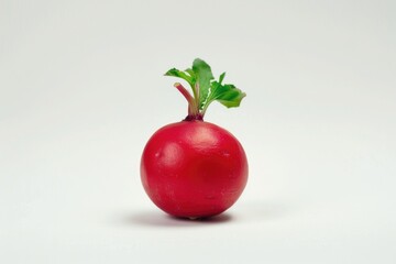 Poster - A bright red apple with a leaf stuck in its surface, ideal for food or still life photography