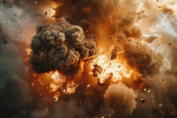 Canvas Print - A massive explosion of black smoke and flames, suitable for use in scenes depicting chaos and destruction