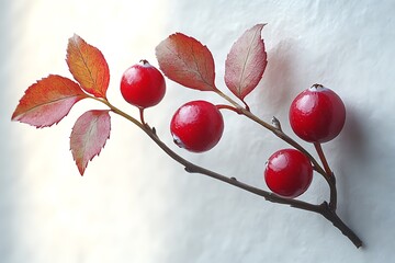 A single cranberry plant with red berries and leaves on a white background.