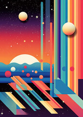 Wall Mural - abstract background with geometric shapes in retro minimalistic style with bright colors