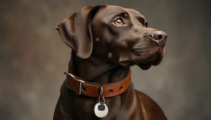 Wall Mural - Stylish brown leather dog collar featuring a sturdy metal buckle and personalized tag