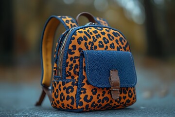 A stylish children's backpack with a vibrant leopard print design.