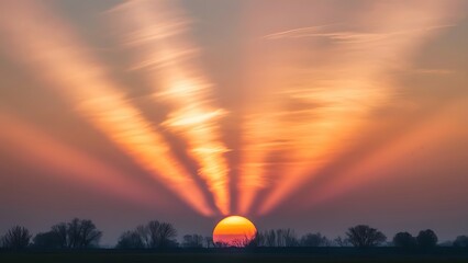 The sun rays illuminate the sky above the horizon