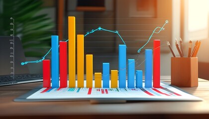 Modern Financial Visualization: Colorful Bar Chart and Line Graph Illustrating Trends