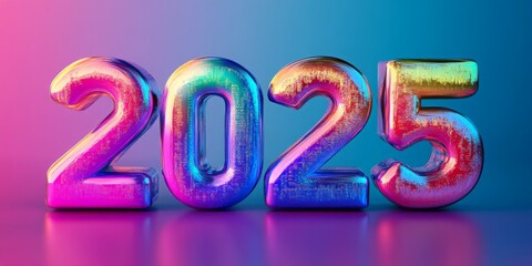 Jahreswechsel 2025 in bunten leuchtenden Neon Zahlen und Lichter Bokeh im Querformat für Banner