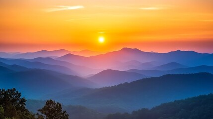 A breathtaking view of a golden sunrise illuminating a majestic mountain range, symbolizing new beginnings, tranquility, and the beauty of nature.