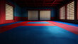 © Mahmud - 'Traditional blue and red tatami mats in a martial arts hall, serving as a background for text.'