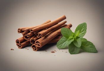 Collection of cinnamon sticks and mint