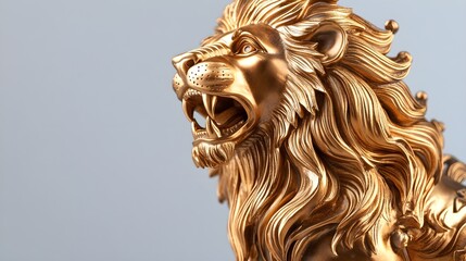 Wall Mural - a close-up of a golden lion figurine with intricate details, placed on a light solid color backgroun
