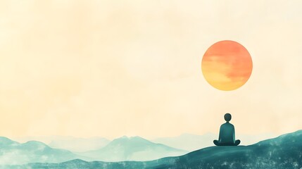 Wall Mural - a serene landscape with a person practicing mindfulness or meditation, juxtaposed against a light so