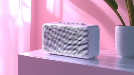 Compact Bluetooth speaker with wireless connectivity, perfect for portable audio enjoyment. Its sleek design complements a variety of settings. 