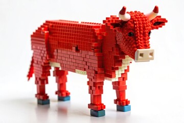 Close-up of a red plastic cow on white background