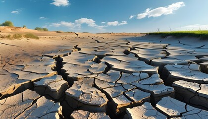 Desolate landscape of cracked earth showcasing the harsh effects of drought and adverse climate conditions in a dry, arid environment