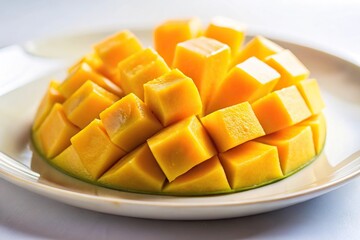 Closeup of fresh ripe mango slices on plate