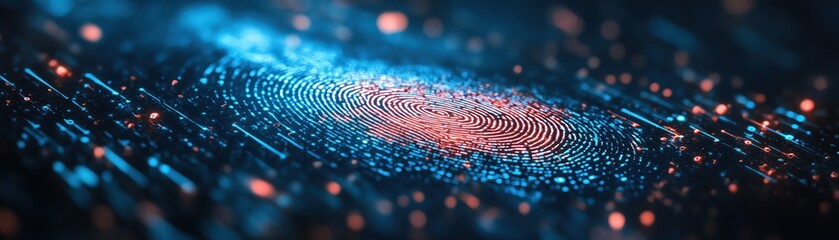 Glowing digital fingerprint on a dark background, representing technology