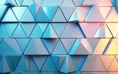 Futuristic, High Tech, colored background, with a triangular block structure. Wall texture with a 3D triangle tile pattern. 3D render 