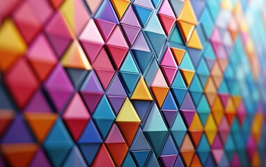 Futuristic, High Tech, colored background, with a triangular block structure. Wall texture with a 3D triangle tile pattern. 3D render 