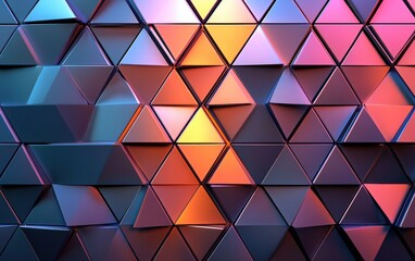 Futuristic, High Tech, colored background, with a triangular block structure. Wall texture with a 3D triangle tile pattern. 3D render --ar 8:5 --v 6.1 Job ID: ad239831-6d3b-4256-a277-10c39cb2a6a8