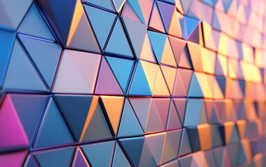 Futuristic, High Tech, colored background, with a triangular block structure. Wall texture with a 3D triangle tile pattern. 3D render --ar 8:5 --v 6.1 Job ID: c472c1a5-6c91-470d-96e2-f2087d3584c5