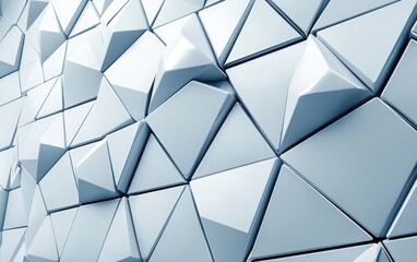 Futuristic, High Tech, light background, with a triangular block structure. Wall texture with a 3D triangle tile pattern. 3D render --ar 8:5 --v 6.1 Job ID: ad75c6c9-4b82-49f6-ab72-a9331bcd1966