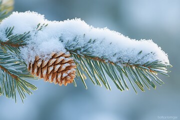 freshly fallen snow on a pine branch