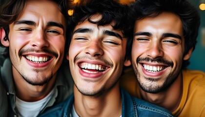 Wall Mural - Joyful Millennial Man Expressing Genuine Laughter at a Virtual Joke with Engaging Facial Expressions and Heartfelt Emotion