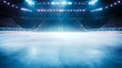 © LeArchitecto - Inside view of ice hockey arena and empty ice rink. Postproducted generative AI illustration.