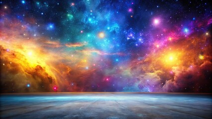 colorful galaxy backdrop with forced perspective