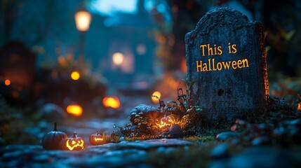 Halloween graveyard background with copy space