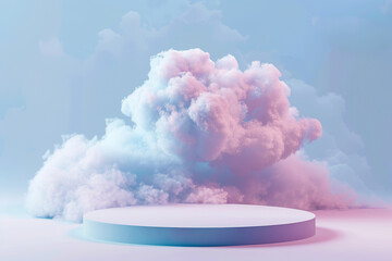 Wall Mural - a blue sky with a cloud formation and a clear glass structure in the middle, generative ai image.,