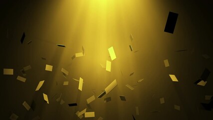 Wall Mural - greeting cards falling from above in the rays of yellow light. abstract animation.