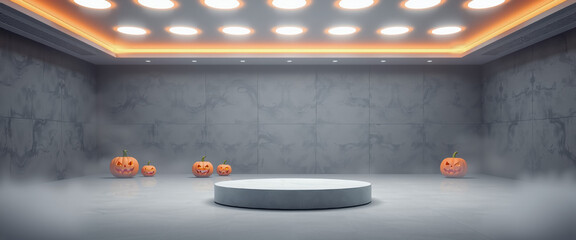 Minimalist Halloween Stage with Jack-o-Lanterns