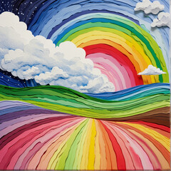 Poster - landscape with rainbow, abstral background with paint